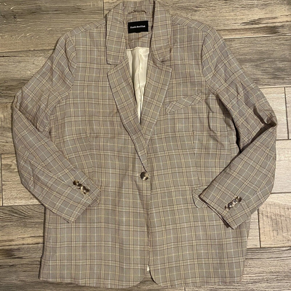 Frank And Oak Women's Size M Brown Plaid Blazer Oversized Tencel.